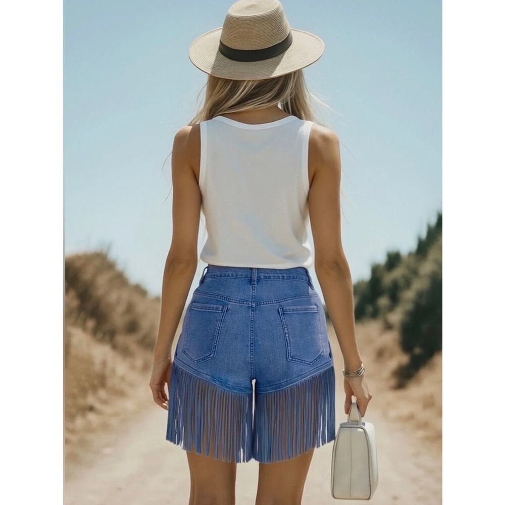 OYROSY Vintage Washed Tassel Denim Culottes SZ MED - Picture 2 of 5